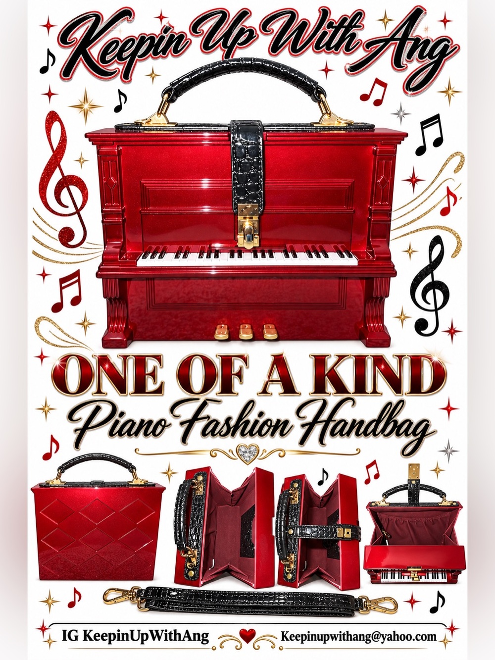One-of-a-Kind Red Piano Fashion Handbag - Unique Statement Bag